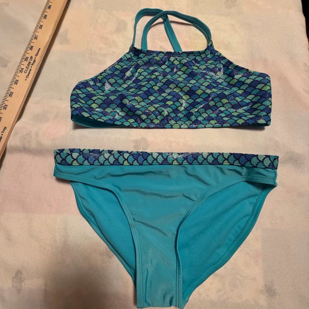 wonder nation‎ Turquoise Girls Two-Piece Swimsuit with Mermaide Scale Trim